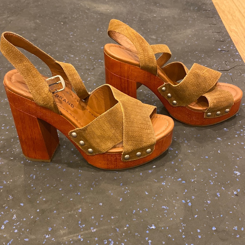 Lucky brand suede wood wedge heels size 8.5